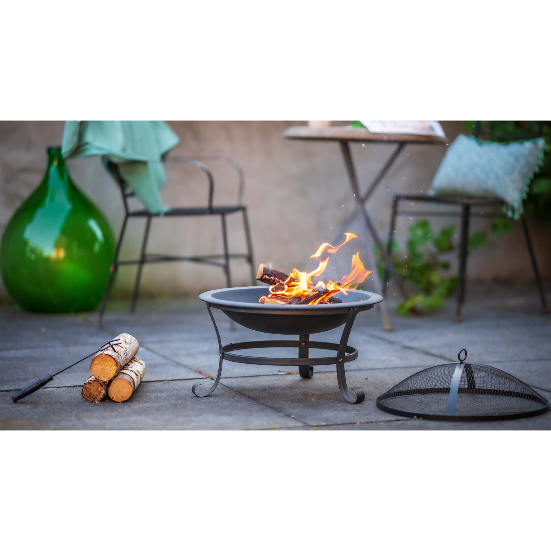 Stalen vuurschaal met accessoires set