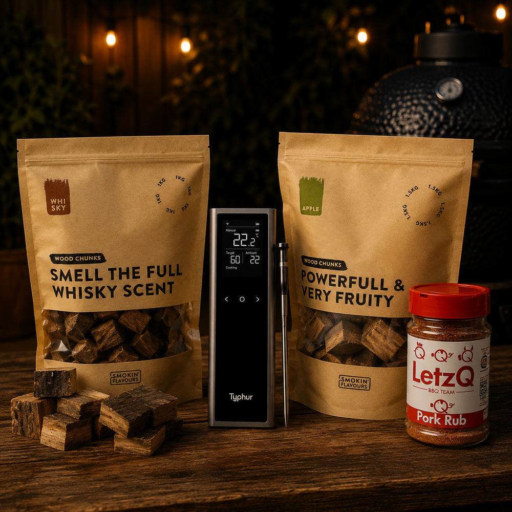 Buikspek Experience Bundle met Typhur Sync One, LetzQ Pork Rub, Apple Chunks en Whiskey Chunks