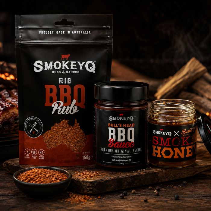 Sticky BBQ Bundle met SmokeyQ Rib BBQ Rub, Bulls Head BBQ Sauce en Cold Smoked Honey