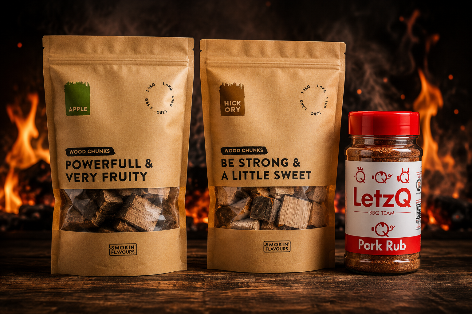 Pulled Pork Bundel met Hickory Chunks, Appel Chunks en LetzQ Pork Rub