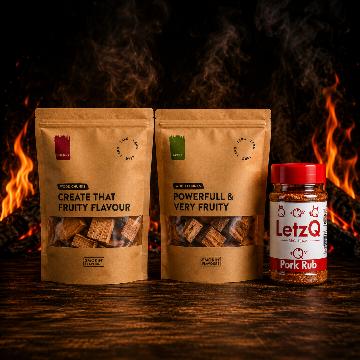 Pulled Pork Bundel met Kers Chunks, Appel Chunks en LetzQ Pork Rub