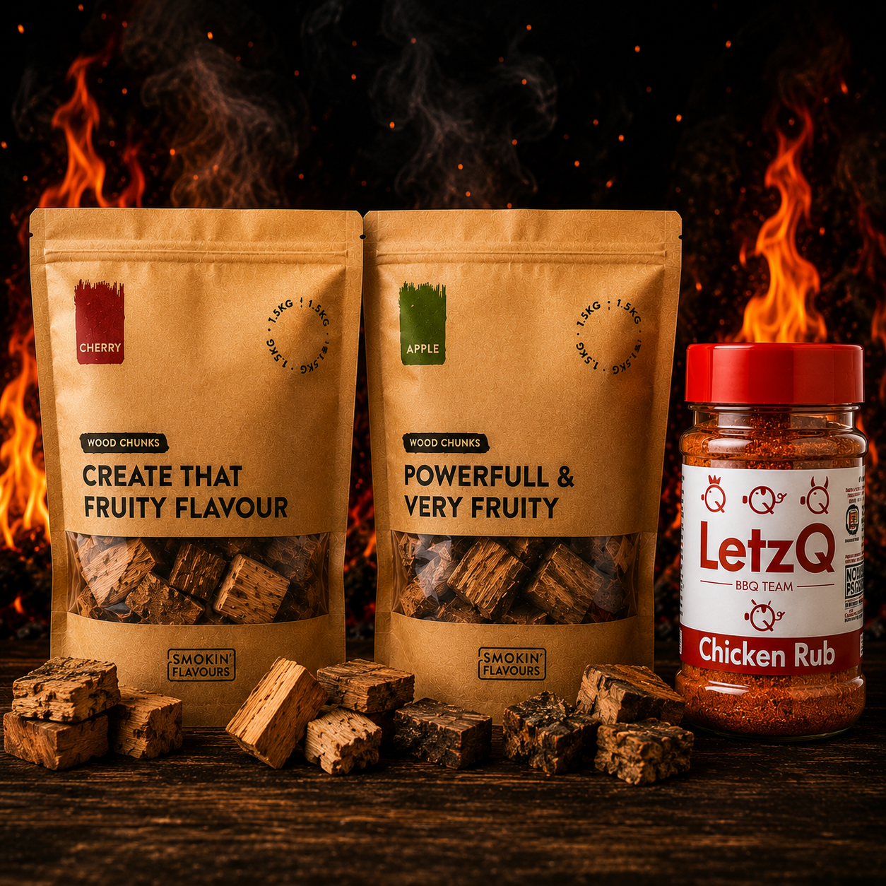 Beer Can Chicken Bundel met Kers Chunks, Appel Chunks en LetzQ Chicken Rub
