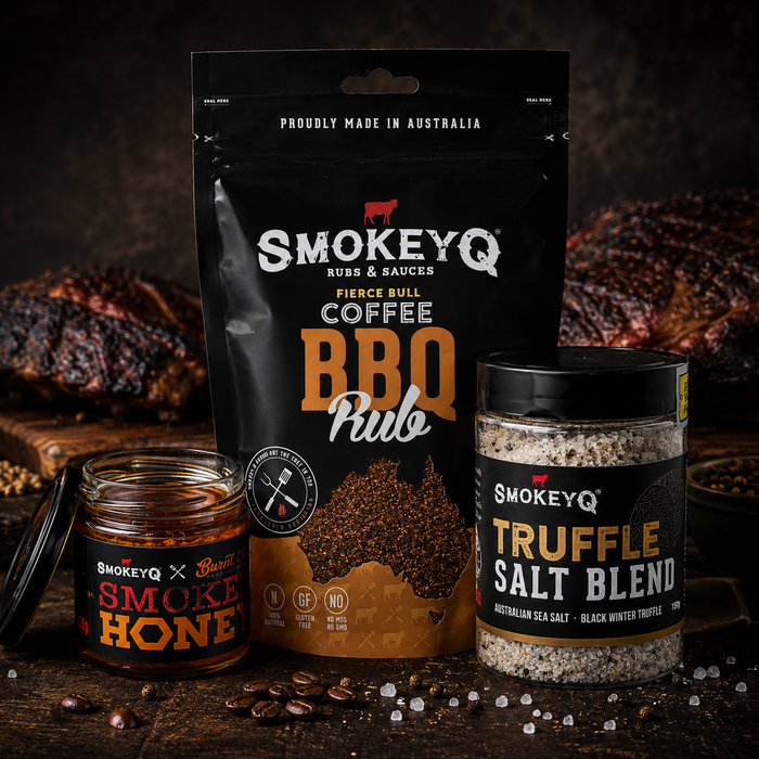 Coffee BBQ Bundle met Fierce Bull Coffee Rub, Truffle Salt Blend en Smoked Honey
