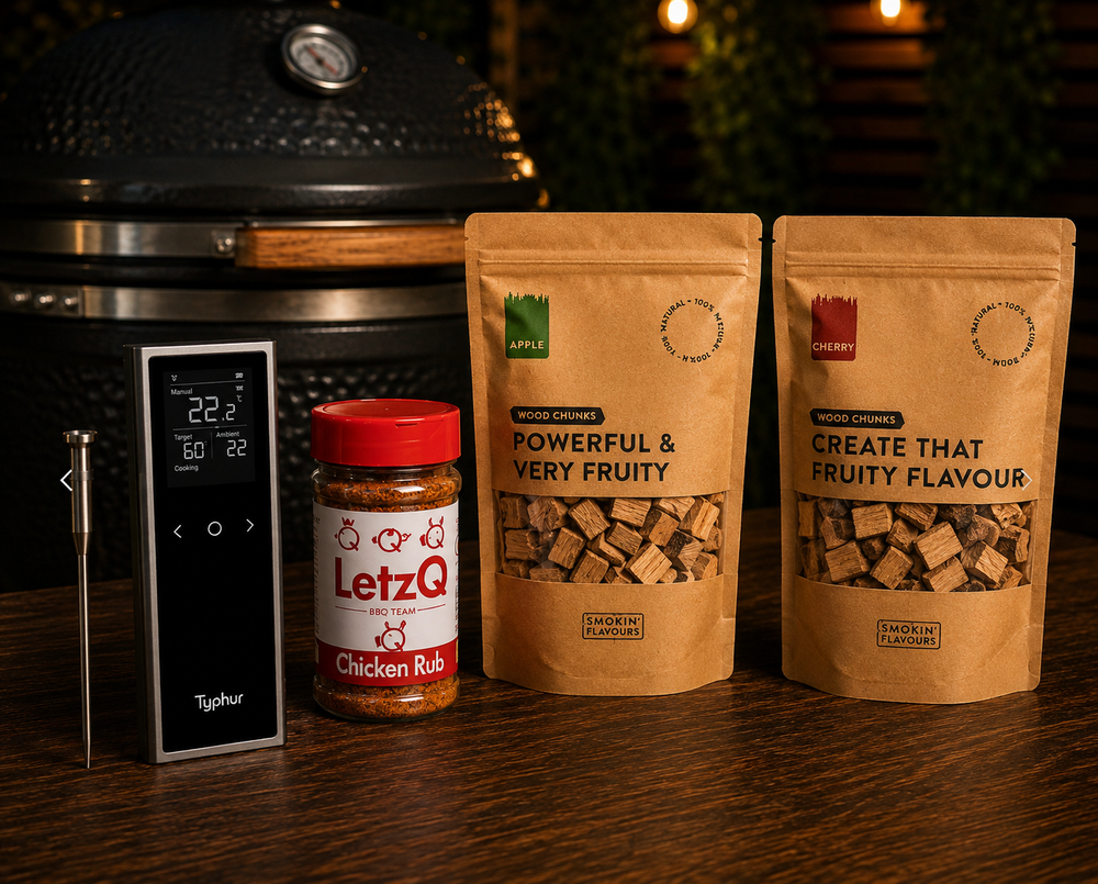 Ultimate Chicken Kamado Experience Bundle met Typhur Sync One, LetzQ Chicken Rub en appel- en kersenrookhout