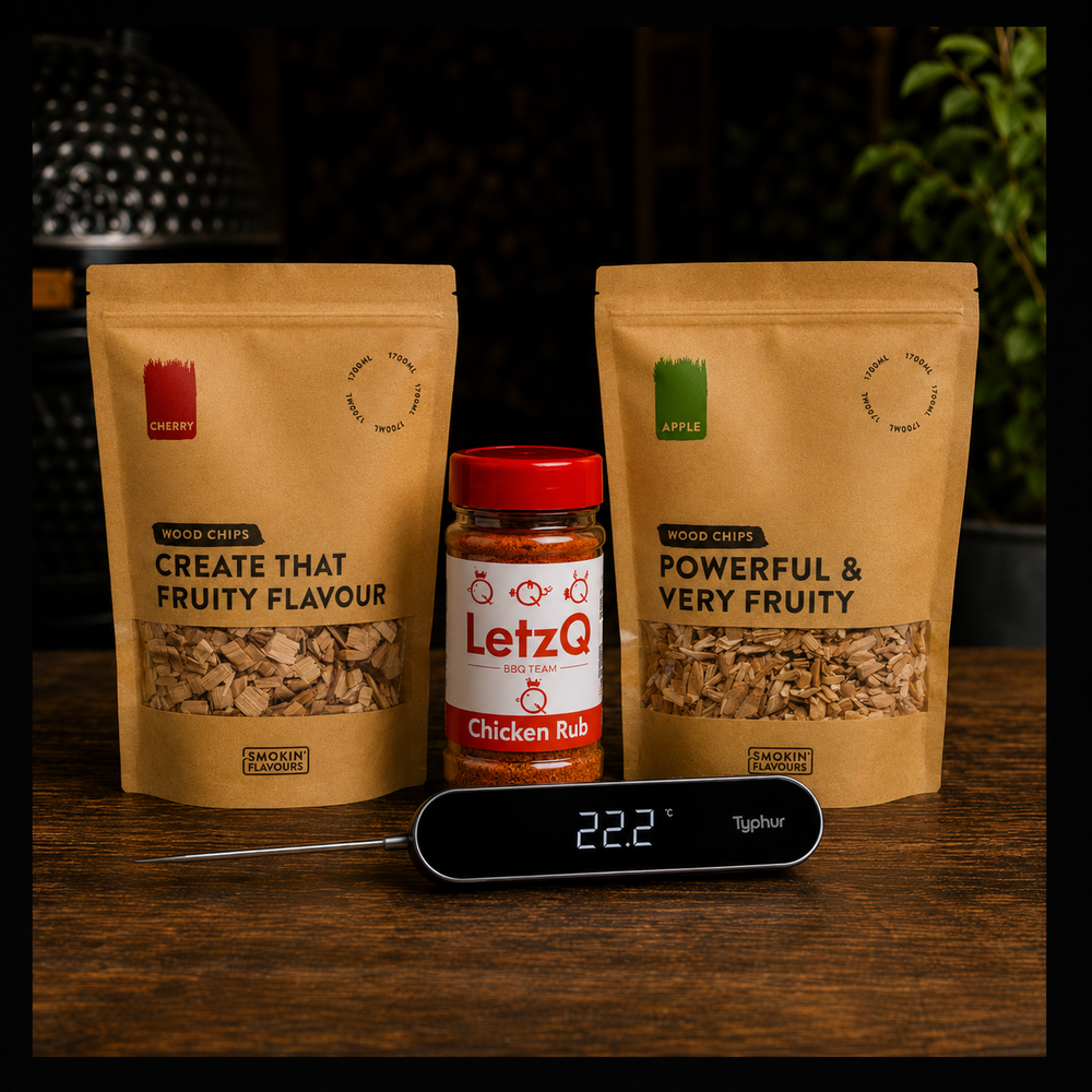 Saté Experience Bundle met Typhur InstaProbe Core, LetzQ Chicken Rub en appel- en kersenhouten rooksnippers