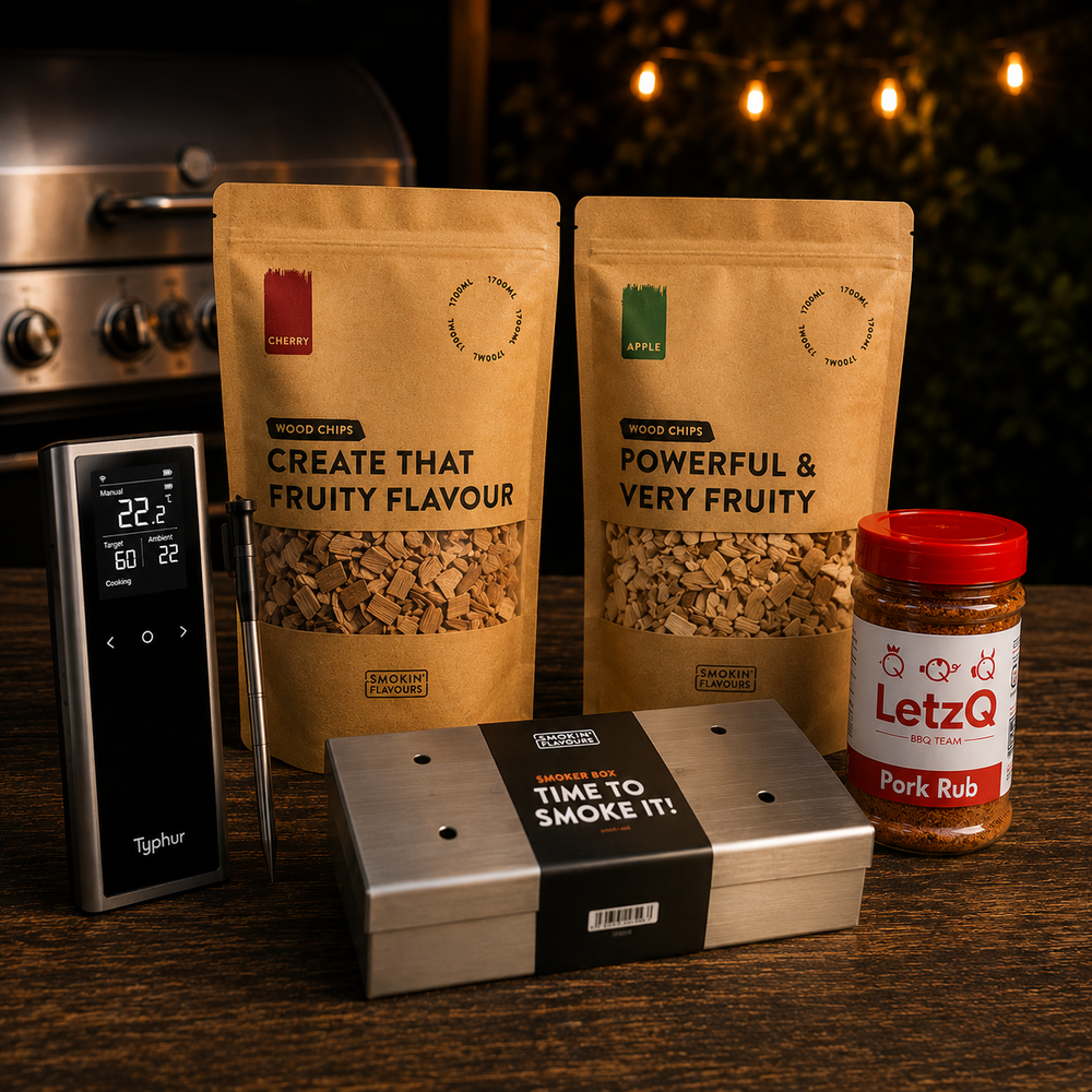 Ultimate Spareribs Gas Experience Bundle met Typhur Sync One, Pork Rub, RVS Smoker Box en rooksnippers