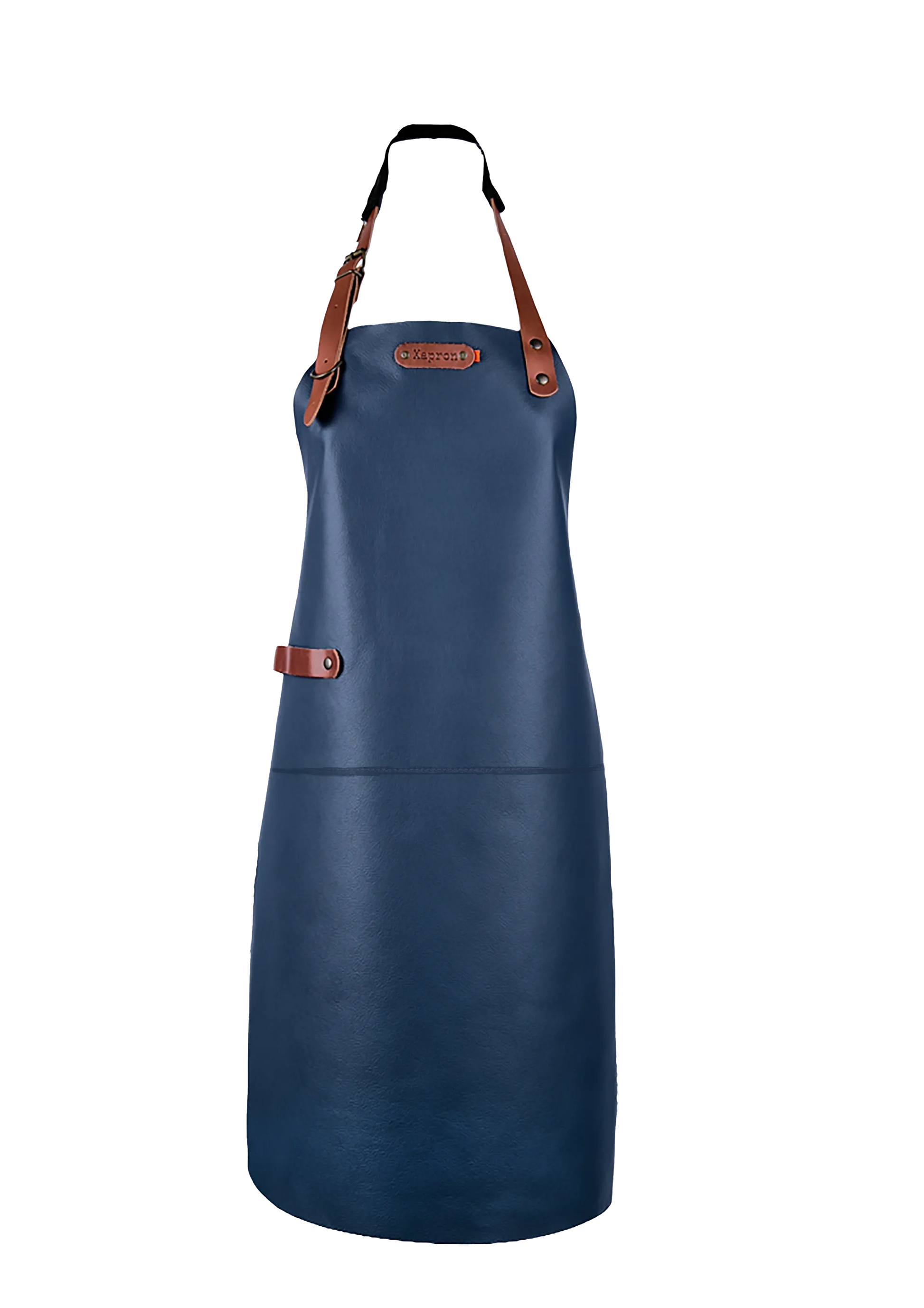 Dallas leren BBQ schort van volnerf Europees koeienleer in de kleur marine blauw