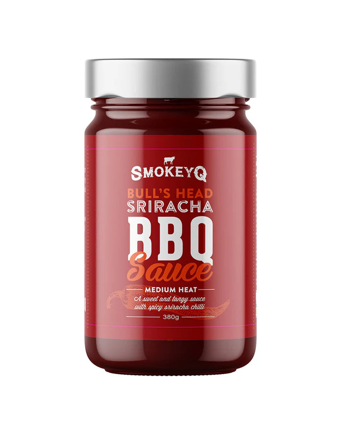 SmokeyQ Bulls Head Sriracha BBQ Sauce 380 g voor pittige barbecuegerechten
