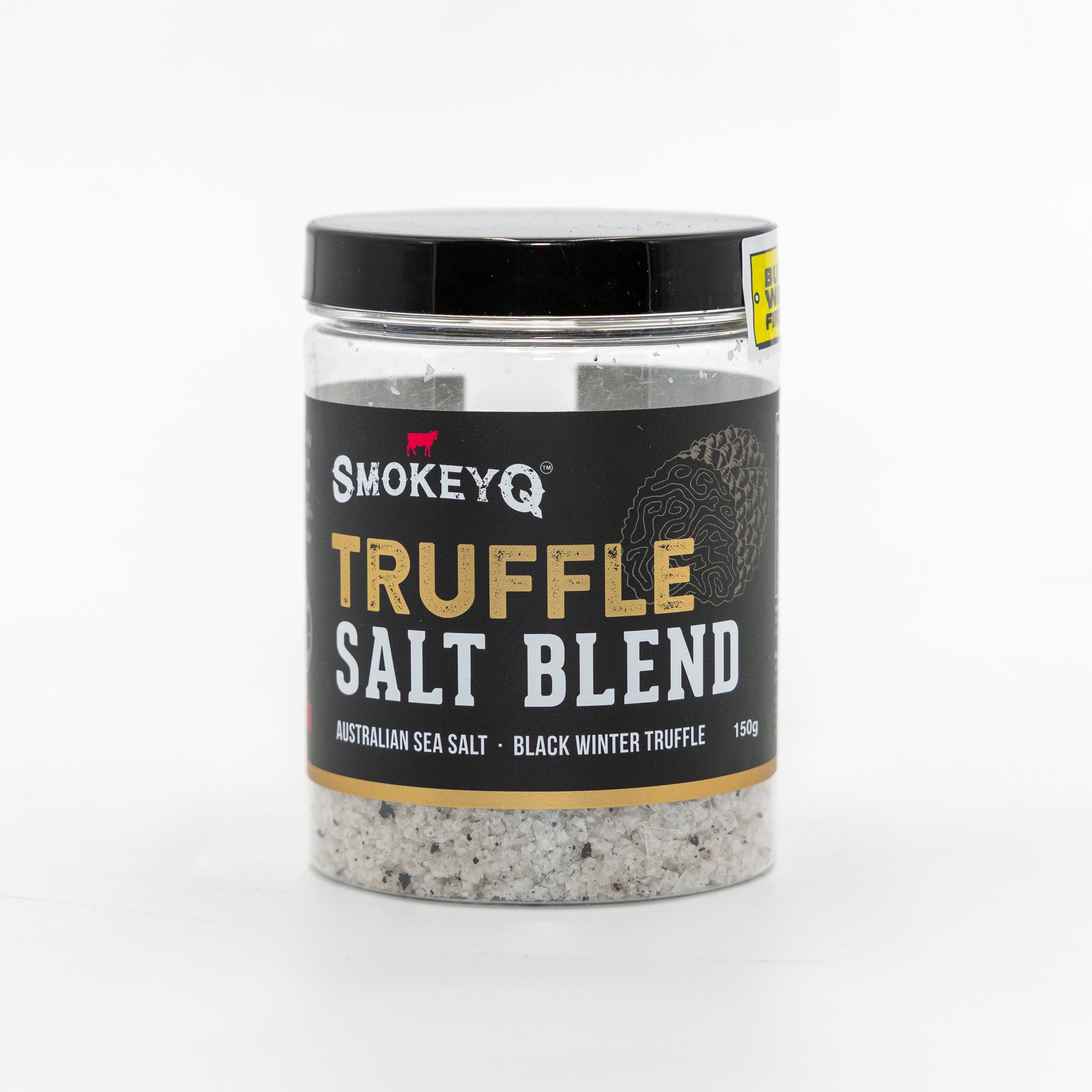 SmokeyQ Truffle Salt Blend 150 g met zwarte wintertruffel als luxe finishing salt voor steak en barbecue