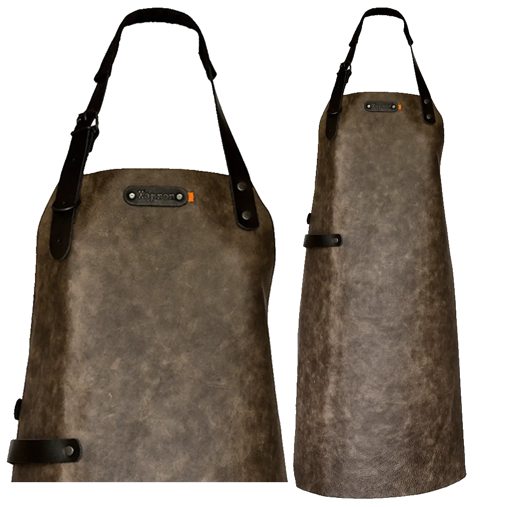 Atlanta leren BBQ schort van hoogwaardig buffelleer in de kleur taupe