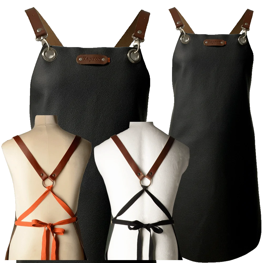 Bovine leren BBQ schort van Italiaans volnerf buffelleer in de kleur zwart