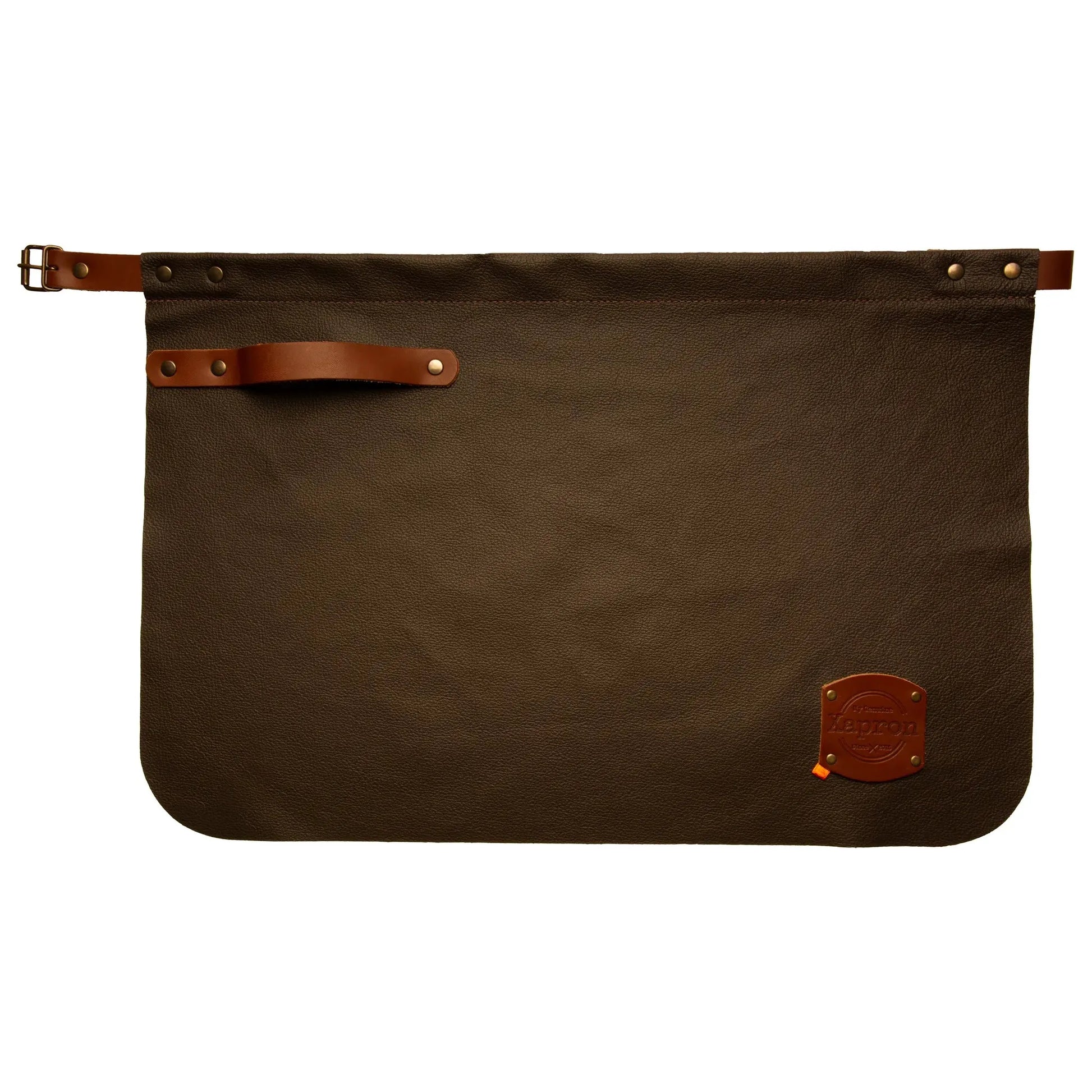 Bovine korte leren sloof van Italiaans volnerf rundleer in de kleur bruin