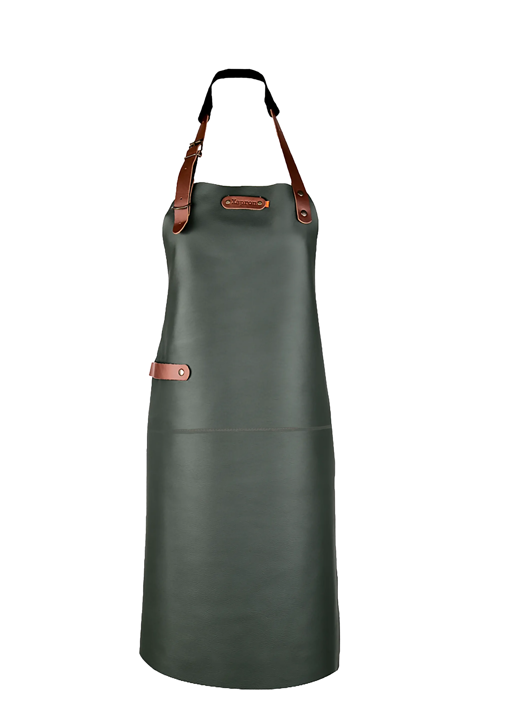 Dallas leren BBQ schort van volnerf Europees koeienleer in de kleur donker groen