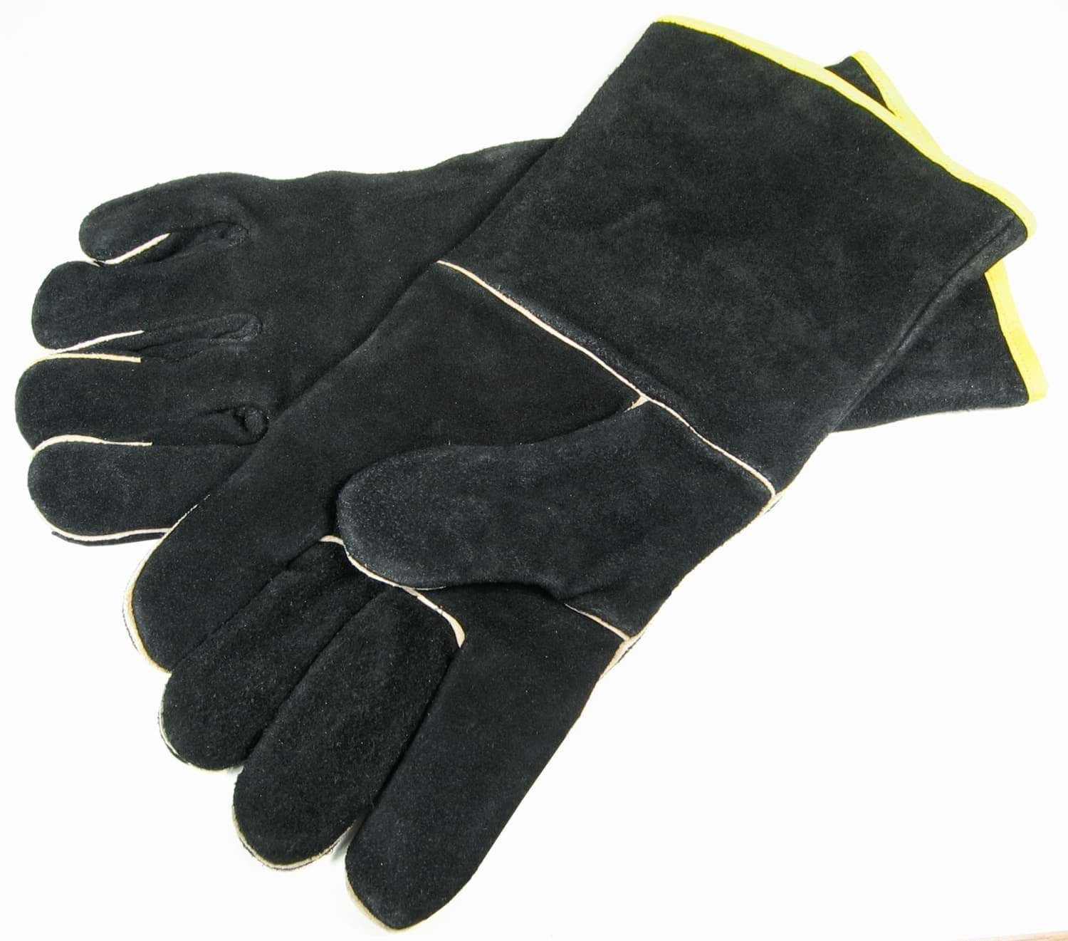 Set van twee zwarte lederen BBQ-handschoenen voor gebruik bij de barbecue