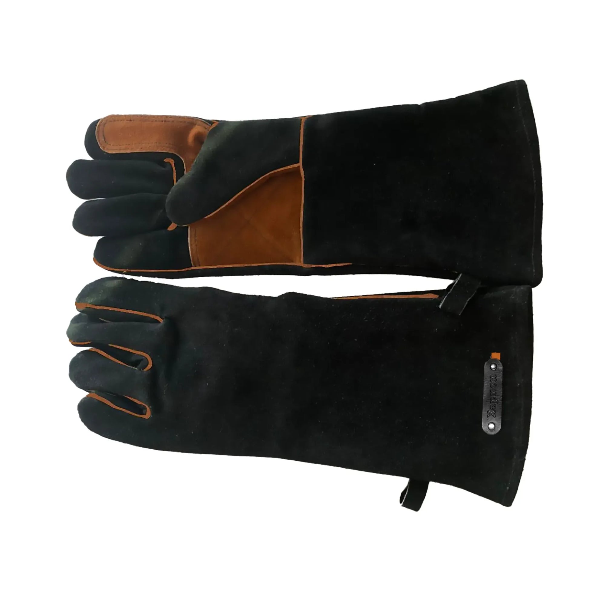 Leren BBQ handschoenen hittebestendig tot 240 graden zwart met cognac details