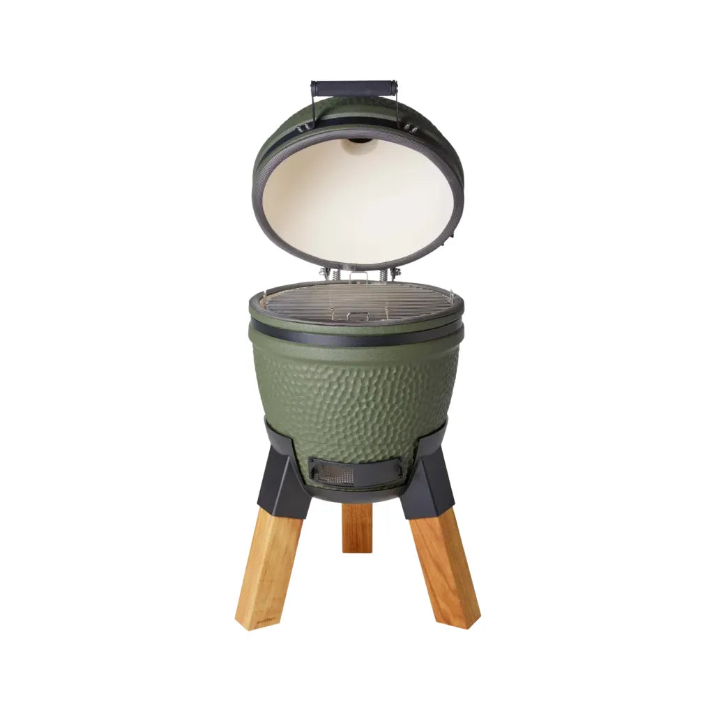 Moddern Original kamado met geopend deksel en meerlaags grillsysteem