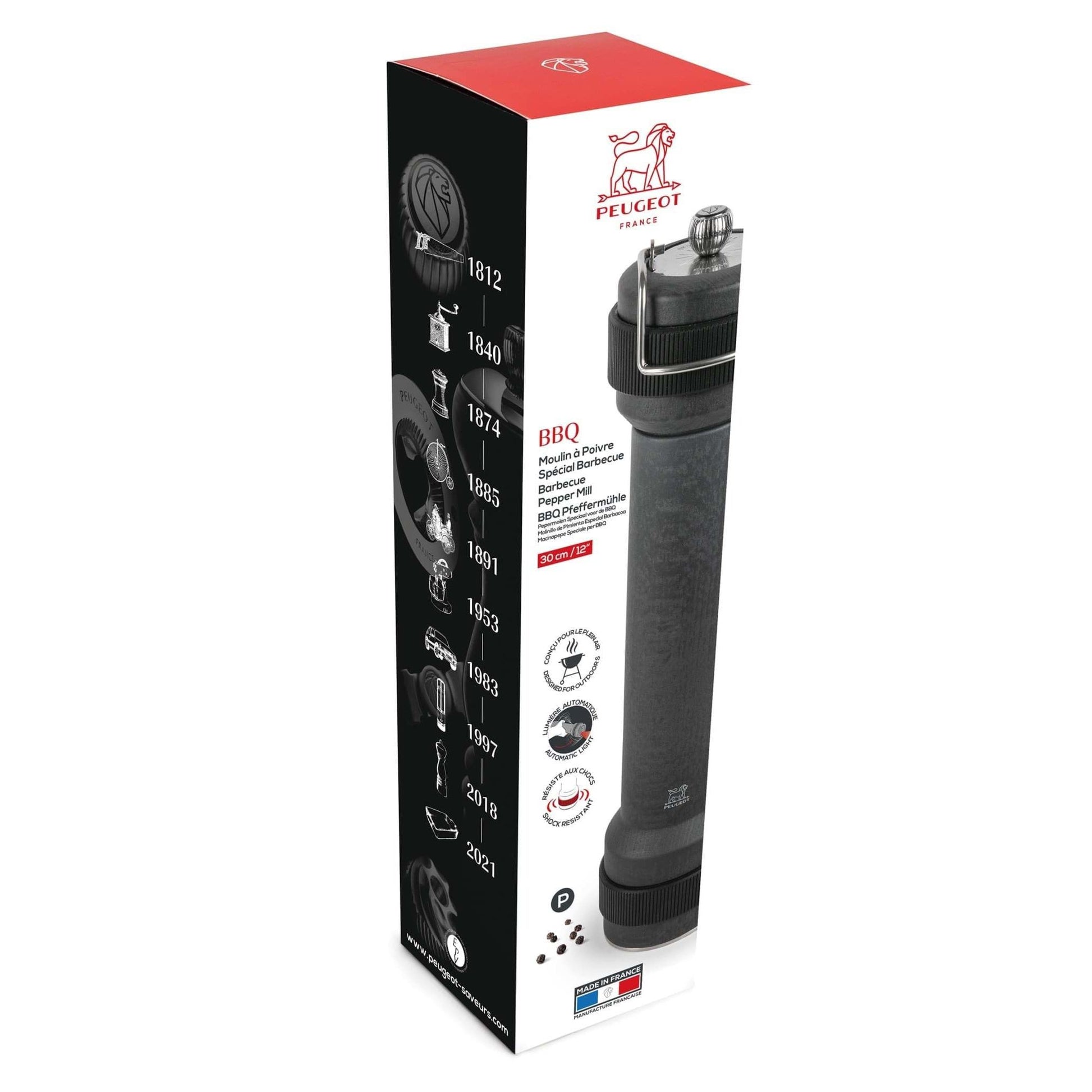 Verpakking van de Peugeot BBQ pepermolen 30 cm
